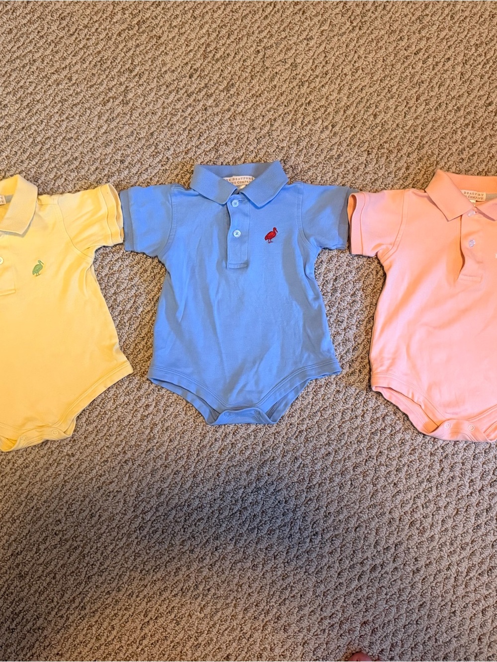 The Beaufort Bonnet Company Polo Bodysuits in Blue, Yellow, Pink 6/12 months